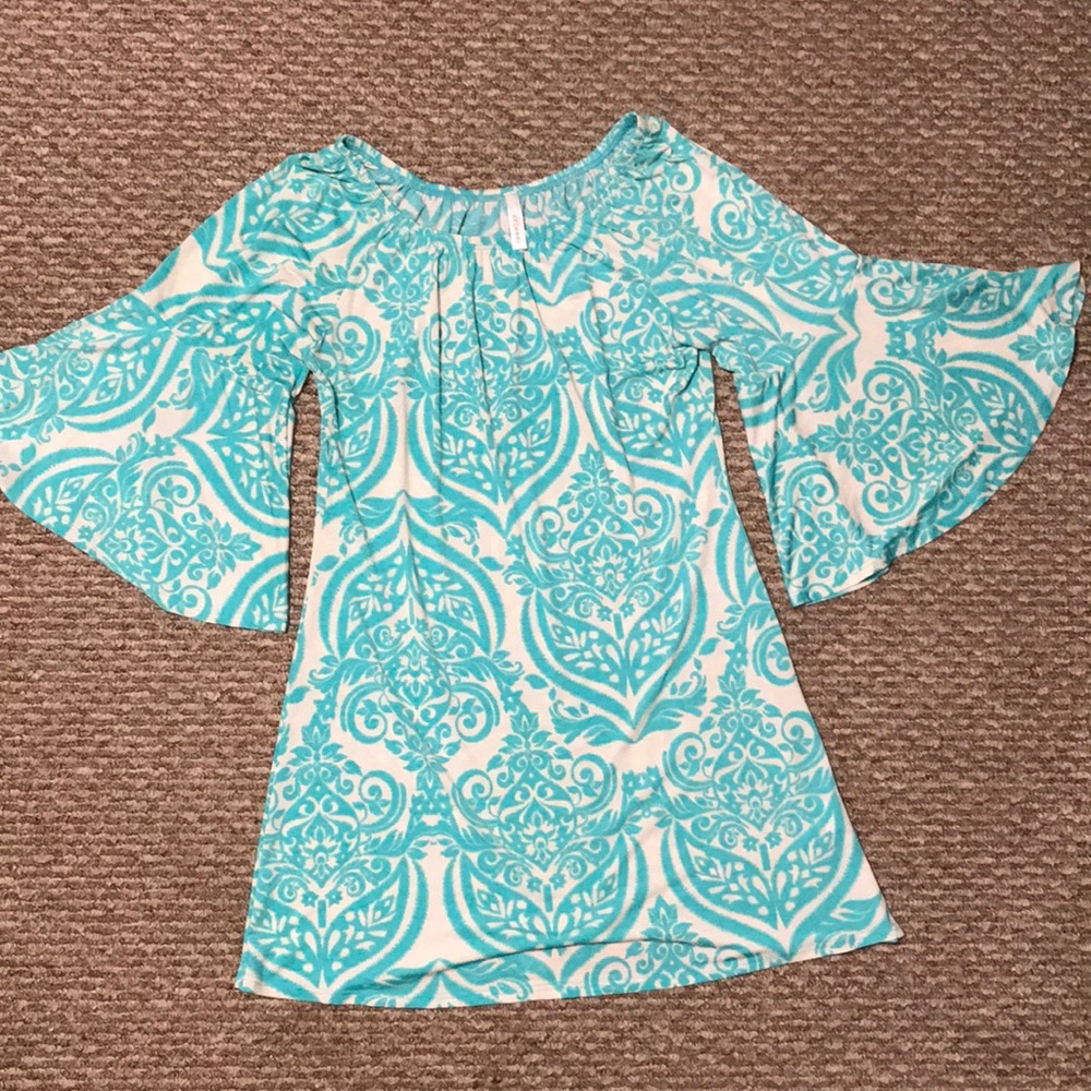Aqua and white dress